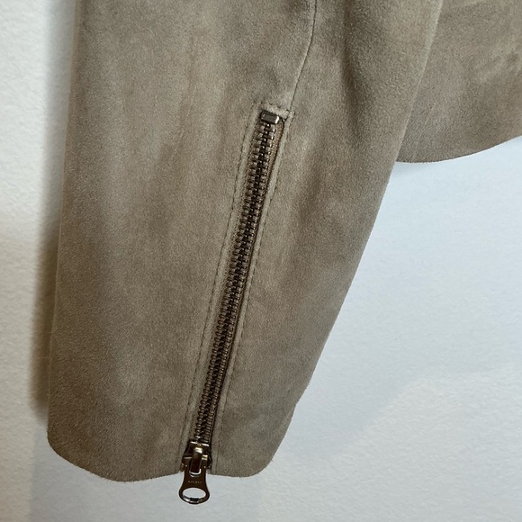 Quince 100% Suede Goat Leather Asymmetrical Zip Moto Jacket in Light Tan Size XL - Picture 7 of 16